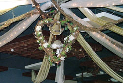Grapevine heart, organza and lights Ceiling decor