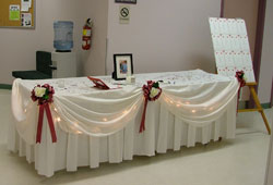Entrance table with lights and draping