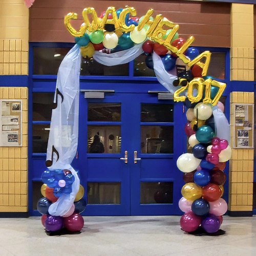 balloon and organza arch for Coachella prom theme
