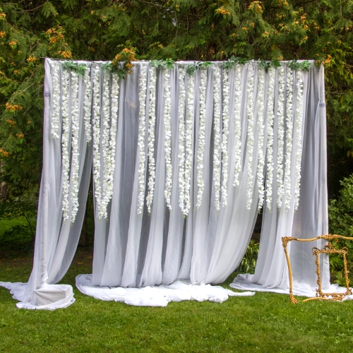 birch backdrop with organza draping