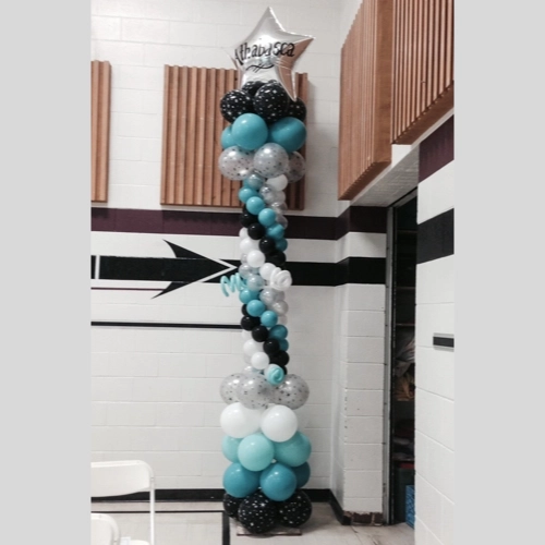 turquoise, black, & white balloon column