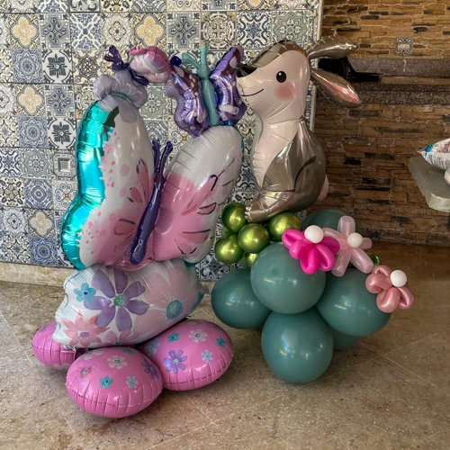 foil bunny, butterfly and flowers balloon floor decor