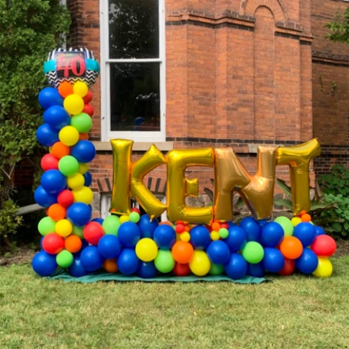 outdoor colourful balloon decor