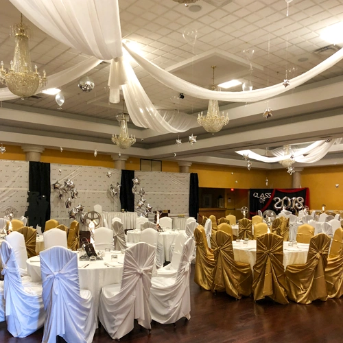 white organza ceiling treatment