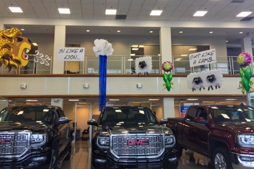 April decor at car dealership