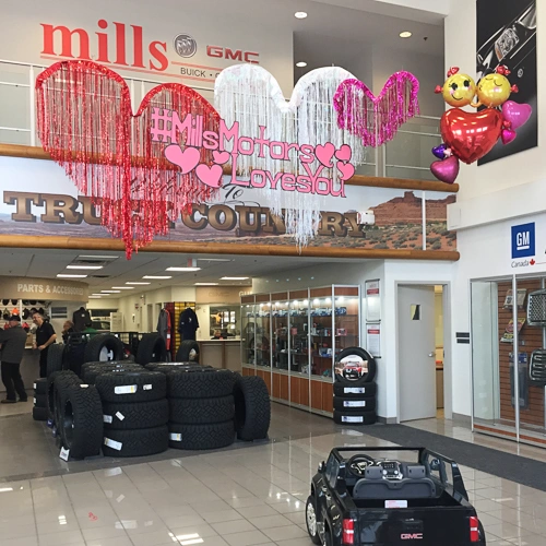 February decor at car dealership
