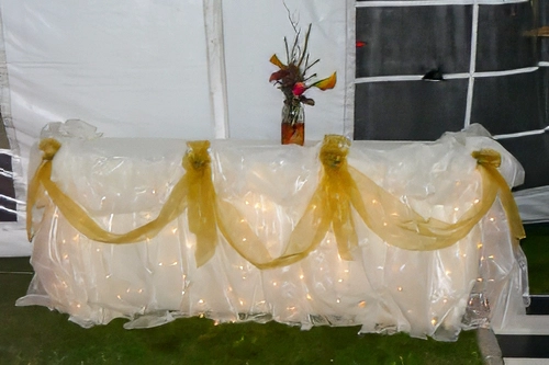 organza cloud table treatment with lights