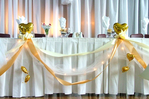 ribbon and bow striping table treatment