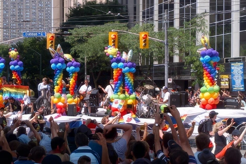 colourful columns for Pride float