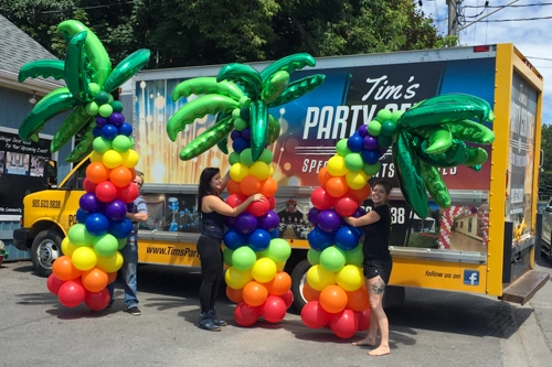 colourful balloon palm trees