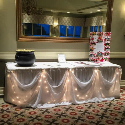 focal table with lights and fabric draping