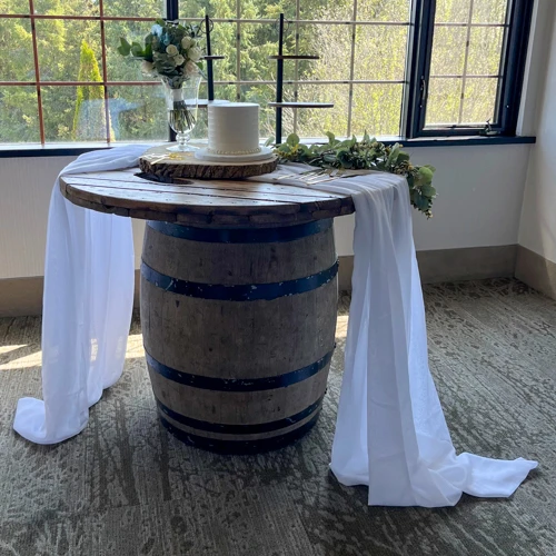 barrel table with decor