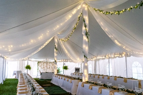 ceiling decor with garlands and lights