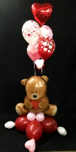 Valentine balloon bouquet with teddy bear balloon