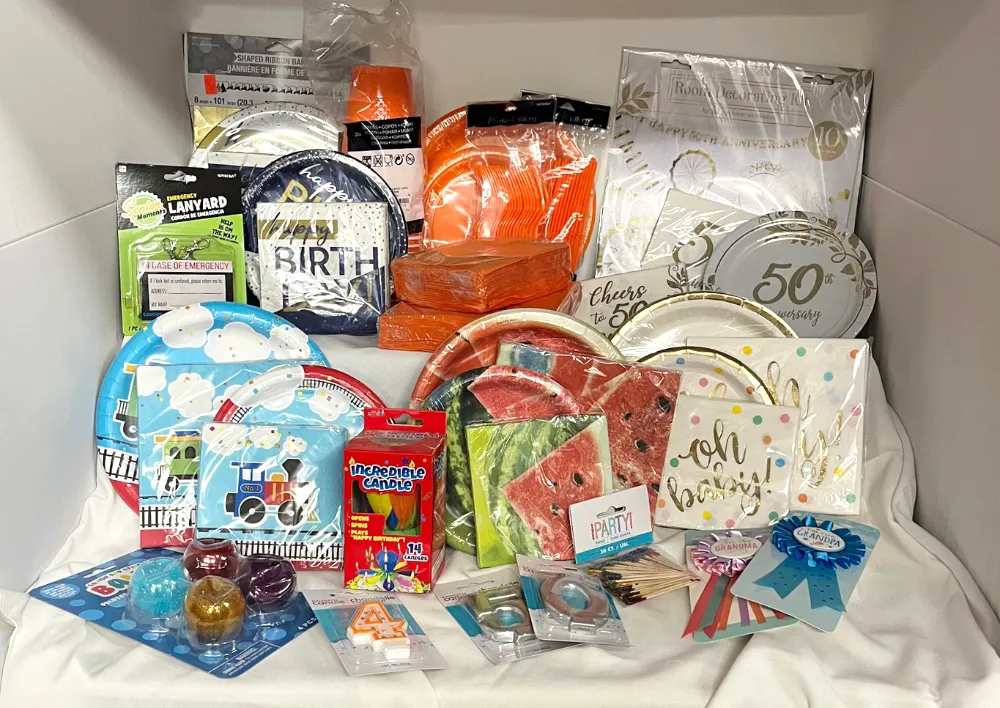 a collage of paper and plastic products