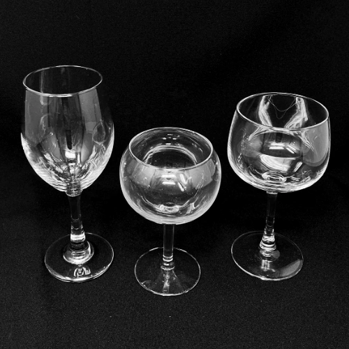 tulip, round, and square wine glasses
