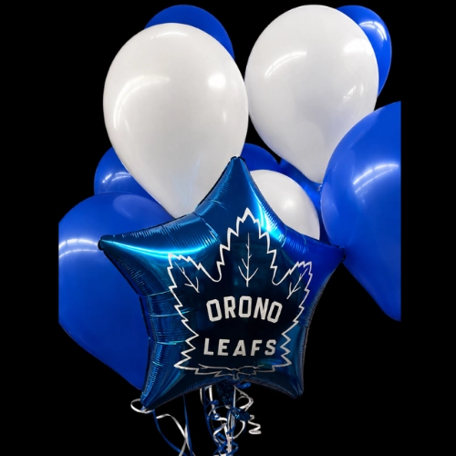 Balloon bouquet for local hockey team with personalized foil balloon